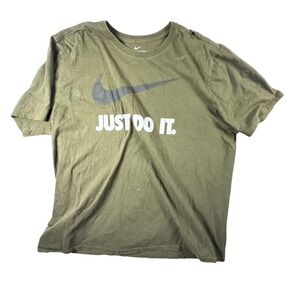 Nike T-Shirt Men XXL Olive Green Good Just Do It Graphic Athletic Cut Tee
